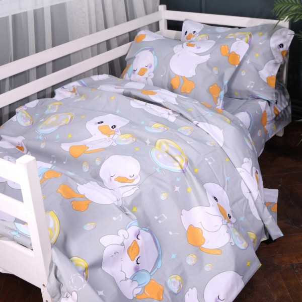 Фото - Комплект постільної білизни дитячий MirSon 110х140 см Kids Time 17-0896 Baby Ducks Gray Бязь (2200012393833)